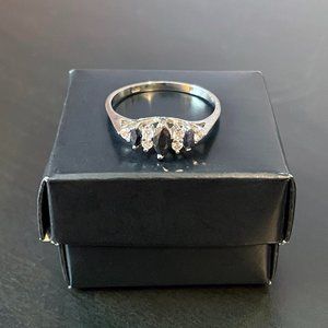 Sterling Silver Navy Blue Gemstone Ring - Size 10
